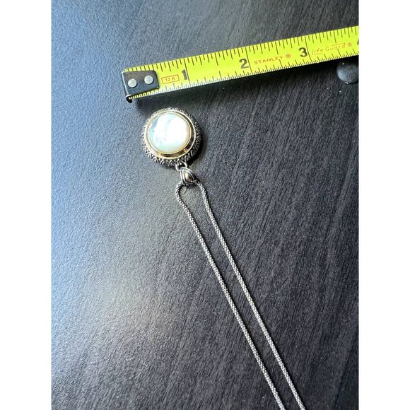 Antique silver necklace with Mother of Pearl Dome pendant - Picture 7 of 7